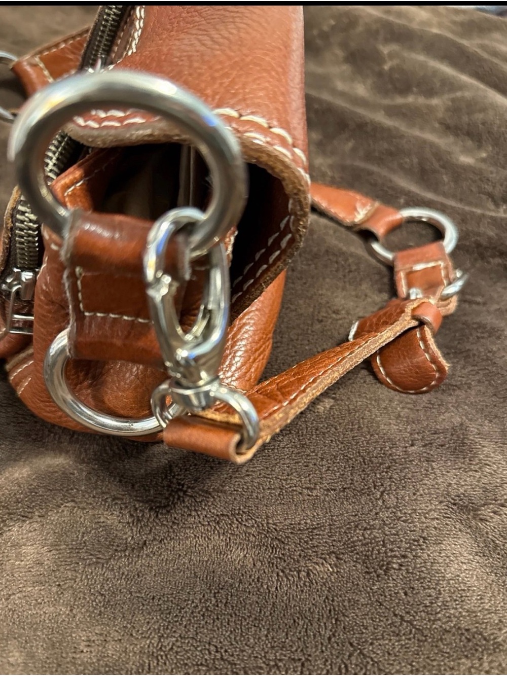 Roots Chestnut Leather Shoulder Bag with Cream Interior -EMILY SMALL SATCHEL - Picture 6 of 12